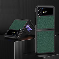 Luxus Leder Hülle Handyhülle und Kunststoff Schutzhülle Hartschalen Tasche L03 für Samsung Galaxy Z Flip4 5G Grün