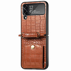 Luxus Leder Hülle Handyhülle und Kunststoff Schutzhülle Hartschalen Tasche L08 für Samsung Galaxy Z Flip4 5G Braun