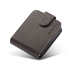 Luxus Leder Hülle Handyhülle und Kunststoff Schutzhülle Hartschalen Tasche LC1 für Samsung Galaxy Z Flip3 5G Dunkelgrau
