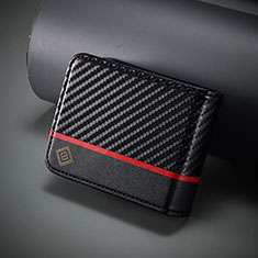 Luxus Leder Hülle Handyhülle und Kunststoff Schutzhülle Hartschalen Tasche LC3 für Samsung Galaxy Z Flip5 5G Rot und Schwarz