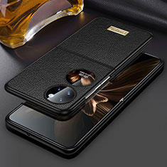 Luxus Leder Hülle Handyhülle und Kunststoff Schutzhülle Hartschalen Tasche LD1 für Huawei P60 Pocket Schwarz
