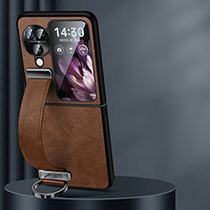 Luxus Leder Hülle Handyhülle und Kunststoff Schutzhülle Hartschalen Tasche LD1 für Oppo Find N3 Flip 5G Braun