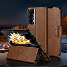 Luxus Leder Hülle Handyhülle und Kunststoff Schutzhülle Hartschalen Tasche LD2 für Huawei Honor Magic V2 Ultimate 5G Braun