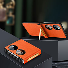 Luxus Leder Hülle Handyhülle und Kunststoff Schutzhülle Hartschalen Tasche LD2 für Huawei P60 Pocket Orange