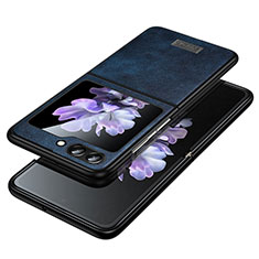 Luxus Leder Hülle Handyhülle und Kunststoff Schutzhülle Hartschalen Tasche LD2 für Samsung Galaxy Z Flip5 5G Blau