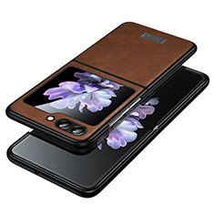 Luxus Leder Hülle Handyhülle und Kunststoff Schutzhülle Hartschalen Tasche LD2 für Samsung Galaxy Z Flip5 5G Braun