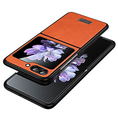 Luxus Leder Hülle Handyhülle und Kunststoff Schutzhülle Hartschalen Tasche LD2 für Samsung Galaxy Z Flip5 5G Orange