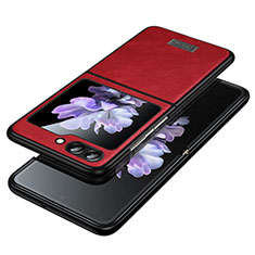 Luxus Leder Hülle Handyhülle und Kunststoff Schutzhülle Hartschalen Tasche LD2 für Samsung Galaxy Z Flip5 5G Rot
