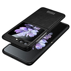 Luxus Leder Hülle Handyhülle und Kunststoff Schutzhülle Hartschalen Tasche LD2 für Samsung Galaxy Z Flip5 5G Schwarz