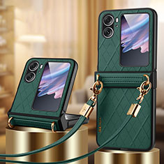 Luxus Leder Hülle Handyhülle und Kunststoff Schutzhülle Hartschalen Tasche LD3 für Oppo Find N2 Flip 5G Grün