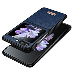 Luxus Leder Hülle Handyhülle und Kunststoff Schutzhülle Hartschalen Tasche LD3 für Samsung Galaxy Z Flip5 5G Blau