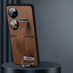Luxus Leder Hülle Handyhülle und Kunststoff Schutzhülle Hartschalen Tasche LD4 für Huawei P60 Pocket Braun
