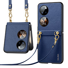 Luxus Leder Hülle Handyhülle und Kunststoff Schutzhülle Hartschalen Tasche LD5 für Huawei P60 Pocket Blau