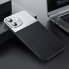 Luxus Leder Hülle Handyhülle und Kunststoff Schutzhülle Hartschalen Tasche QC1 für Apple iPhone 12 Mini Silber