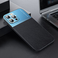 Luxus Leder Hülle Handyhülle und Kunststoff Schutzhülle Hartschalen Tasche QC1 für Apple iPhone 12 Pro Blau