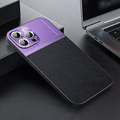 Luxus Leder Hülle Handyhülle und Kunststoff Schutzhülle Hartschalen Tasche QC1 für Apple iPhone 12 Pro Violett