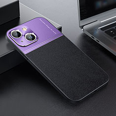 Luxus Leder Hülle Handyhülle und Kunststoff Schutzhülle Hartschalen Tasche QC1 für Apple iPhone 13 Violett