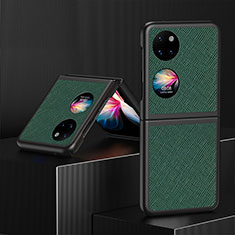 Luxus Leder Hülle Handyhülle und Kunststoff Schutzhülle Hartschalen Tasche QH1 für Huawei P60 Pocket Grün