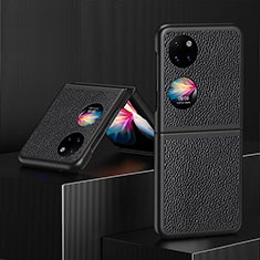 Luxus Leder Hülle Handyhülle und Kunststoff Schutzhülle Hartschalen Tasche QH3 für Huawei P60 Pocket Schwarz