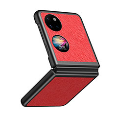 Luxus Leder Hülle Handyhülle und Kunststoff Schutzhülle Hartschalen Tasche QH4 für Huawei P60 Pocket Rot