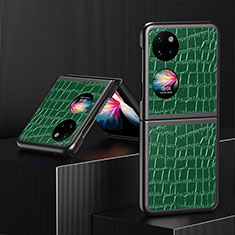 Luxus Leder Hülle Handyhülle und Kunststoff Schutzhülle Hartschalen Tasche QH7 für Huawei P60 Pocket Grün