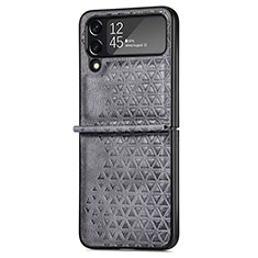 Luxus Leder Hülle Handyhülle und Kunststoff Schutzhülle Hartschalen Tasche R02 für Samsung Galaxy Z Flip4 5G Grau