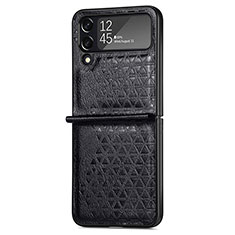 Luxus Leder Hülle Handyhülle und Kunststoff Schutzhülle Hartschalen Tasche R02 für Samsung Galaxy Z Flip4 5G Schwarz