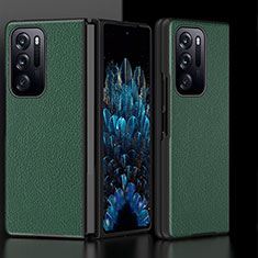 Luxus Leder Hülle Handyhülle und Kunststoff Schutzhülle Hartschalen Tasche R03 für Oppo Find N 5G Grün
