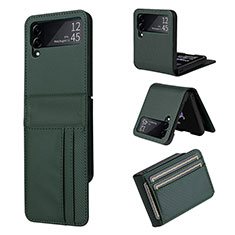 Luxus Leder Hülle Handyhülle und Kunststoff Schutzhülle Hartschalen Tasche R03 für Samsung Galaxy Z Flip3 5G Grün