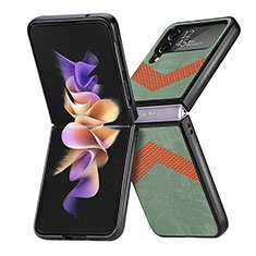 Luxus Leder Hülle Handyhülle und Kunststoff Schutzhülle Hartschalen Tasche R03 für Samsung Galaxy Z Flip4 5G Grün