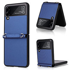 Luxus Leder Hülle Handyhülle und Kunststoff Schutzhülle Hartschalen Tasche R04 für Samsung Galaxy Z Flip3 5G Blau