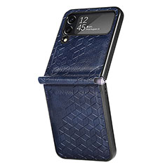 Luxus Leder Hülle Handyhülle und Kunststoff Schutzhülle Hartschalen Tasche R04 für Samsung Galaxy Z Flip4 5G Blau