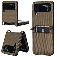 Luxus Leder Hülle Handyhülle und Kunststoff Schutzhülle Hartschalen Tasche R05 für Samsung Galaxy Z Flip3 5G Braun