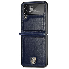 Luxus Leder Hülle Handyhülle und Kunststoff Schutzhülle Hartschalen Tasche R05 für Samsung Galaxy Z Flip4 5G Blau