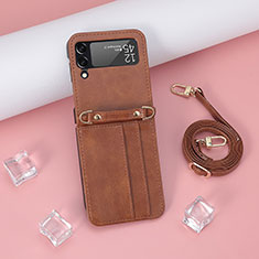 Luxus Leder Hülle Handyhülle und Kunststoff Schutzhülle Hartschalen Tasche R06 für Samsung Galaxy Z Flip3 5G Braun