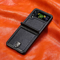 Luxus Leder Hülle Handyhülle und Kunststoff Schutzhülle Hartschalen Tasche R06 für Samsung Galaxy Z Flip4 5G Schwarz