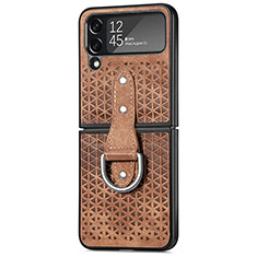 Luxus Leder Hülle Handyhülle und Kunststoff Schutzhülle Hartschalen Tasche R07 für Samsung Galaxy Z Flip4 5G Braun