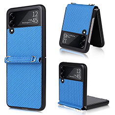 Luxus Leder Hülle Handyhülle und Kunststoff Schutzhülle Hartschalen Tasche R08 für Samsung Galaxy Z Flip3 5G Blau