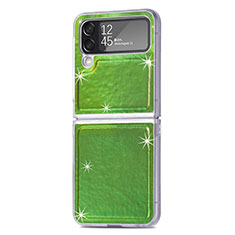 Luxus Leder Hülle Handyhülle und Kunststoff Schutzhülle Hartschalen Tasche R08 für Samsung Galaxy Z Flip4 5G Grün