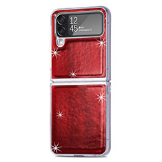 Luxus Leder Hülle Handyhülle und Kunststoff Schutzhülle Hartschalen Tasche R08 für Samsung Galaxy Z Flip4 5G Rot