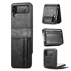 Luxus Leder Hülle Handyhülle und Kunststoff Schutzhülle Hartschalen Tasche R09 für Samsung Galaxy Z Flip4 5G Schwarz