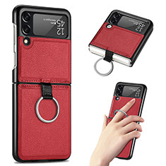 Luxus Leder Hülle Handyhülle und Kunststoff Schutzhülle Hartschalen Tasche S01 für Samsung Galaxy Z Flip3 5G Rot