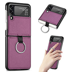 Luxus Leder Hülle Handyhülle und Kunststoff Schutzhülle Hartschalen Tasche S01 für Samsung Galaxy Z Flip3 5G Violett