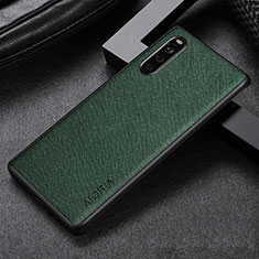 Luxus Leder Hülle Handyhülle und Kunststoff Schutzhülle Hartschalen Tasche S01 für Sony Xperia 10 V Grün
