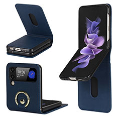 Luxus Leder Hülle Handyhülle und Kunststoff Schutzhülle Hartschalen Tasche S02 für Samsung Galaxy Z Flip3 5G Blau