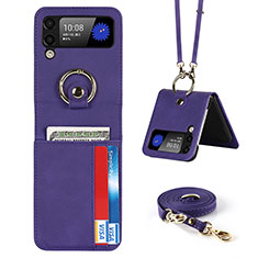 Luxus Leder Hülle Handyhülle und Kunststoff Schutzhülle Hartschalen Tasche S03 für Samsung Galaxy Z Flip3 5G Violett