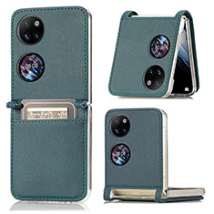 Luxus Leder Hülle Handyhülle und Kunststoff Schutzhülle Hartschalen Tasche SD1 für Huawei Pocket S Grün