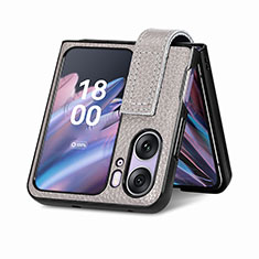 Luxus Leder Hülle Handyhülle und Kunststoff Schutzhülle Hartschalen Tasche SD3 für Oppo Find N2 Flip 5G Grau
