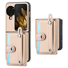Luxus Leder Hülle Handyhülle und Kunststoff Schutzhülle Hartschalen Tasche SD3 für Oppo Find N3 Flip 5G Gold