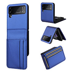 Luxus Leder Hülle Handyhülle und Kunststoff Schutzhülle Hartschalen Tasche T01 für Samsung Galaxy Z Flip4 5G Blau